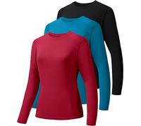 HIBETY 3 Pack Women's UPF 50+ Sun Protection Shirts, Workout Gym Long Sleeve Shirts, Quick Dry Tops （Black/Blue/Red-04-L）