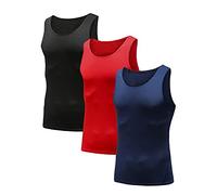 HIBETY 3 Packs Men's Sleeveless Compression Tank Top,Base Layer Compression Undershirts Dri Fit Workout Sports Shirts Tops(Black/Blue/Red-04-S)