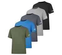 HIBETY 5 Pack Men’s Active Quick Dry T-Shirts Athletic Gym Workout Running Tee Tops UPF 50+ Hiking Shirts AGreen-5P03-3XL