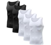 HIBETY 5 Packs Men's Sleeveless Compression Tank Top,Baselayer Cool Dry Compression Shirts(Black/Black/White/White/White-09-S)