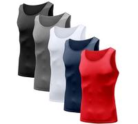 HIBETY 5 Packs Men's Sleeveless Compression Tank Top,Baselayer Cool Dry Compression Shirts Muscle Gym Tank Tops(Black/Gray/White/Navy/Red-07-M)