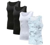 HIBETY Men's 3 or 4 Pack Sleeveless Compression Tank Top, Base Layer Cool Dry Compression Shirts Muscle Gym Tank Tops, 4 Pack(camo White/2 Black/White), S