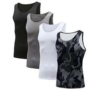HIBETY Men's 3 or 4 Pack Sleeveless Compression Tank Top, Base Layer Cool Dry Compression Shirts Muscle Gym Tank Tops, 4 Pack(camo Black/Black/Gray/White), Medium