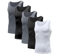 HIBETY Men's 3 or 5 Pack Sleeveless Compression Tank Top, Base Layer Cool Dry Compression Shirts Muscle Gym Tank Tops, 5 Pack(white/Black/Black/Grey/Grey), XXL
