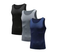 HIBETY Men's 3 Packs Sleeveless Compression Tank Top,Baselayer Cool Dry Compression Shirts(Black/Gray/Navy-05-2XL)