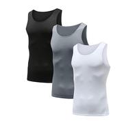 HIBETY Men's 3 Packs Sleeveless Compression Tank Top,Baselayer Cool Dry Compression Shirts (Black/Gray/White-03-L)