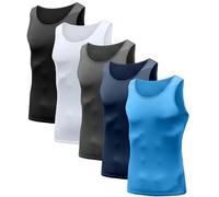 HIBETY Men's 5 Pack Sleeveless Compression Tank Top,Baselayer Cool Dry Compression Shirts(Black/White/Deep Gray/Blue/Navy-06-2XL)