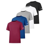 HIBETY Men's 5 Pack UPF 50+ Sun Protection Rash Guard, Lightweight Quick Dry Fishing Athletic T-Shirts WRed-5P02-S