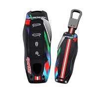 HIBEYO 4 Button Key Fob Cover Compatible with Porsche Cayenne Macan Panamera Boxster 911 Cayman Carrera GT3 Turbo S Carrera GT Accessories Metal Painted Sports Style Key Shell-A Type 4 Button Black