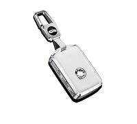 HIBEYO Alloy Leather Texture Car Key Fob Cover with Keychain fits for Volvo XC90 XC60 XC40 S60 S90 V60 Polestar 1 T5 Car Key Case Cover Jacket Smart Remote Car Key Holder Key Shell 3 Button White