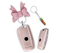 HIBEYO Bling Car Key Case Fits BMW 1 Series 2 Series 3 Series 4 Series 5 Series 6 Series X3 M2 3GT 5GT X1 X2 X3 X5 X6 Women Protective Key Case Key Shell Remote Key Ring B Pink