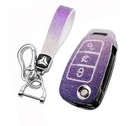 HIBEYO Bling Key Case Suitable for Audi Protective Car Key Cover for Audi A1 A3 A4 A6 Q3 Q5 Q7 S3 R8 TT Flip Key Remote Key Box Key Chain PC + Rhinestone Purple