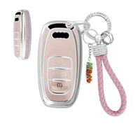HIBEYO Car Key Case Fits Audi A1 A3 A4 A6 A8 Q2 Q3 Q7 R8 RS3 RS6 S3 S6 TT TTS A4L A6 A7 Q8 E-Tron Silicone Protective Case Key Cover Key Box Cover Key Fob Pink