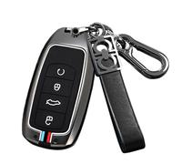 HIBEYO Car Key Case Fits for Jeep Cherokee Compass S Renegade Grand Commander for Dodge Journey JCUv for Chrysler 300C Protective Key Case Key Box Key Fob -, B Black, 4 Tasten