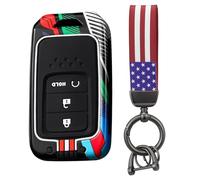HIBEYO Car Key Case Fits Honda CRV CR-V Fit Civic Accord HR-V HRV City Odyssey XR-V Racing Style Metal Key Case Key Cover Protective Key Box Accessories-C Black