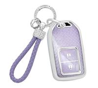 HIBEYO Car Key Case Fits Honda Vezel City Civic Jazz BRV BR-V HRV Accord Ridgeline Odyssey Grace Crider Silicone Protection Key Case Key Cover Key Box Key Ring 2 Button Purple