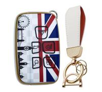 HIBEYO Car Key Case Fits Land Rover Range Rover Sport Evoque LR2 LR4 Freelander UK Flag Key Case Remote Control Fits Jaguar XF XJ XJL Key Ring Protective Case White