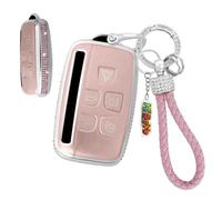 HIBEYO Car Key Case Fits LR4 Range Rover Sport Evoque Fits Jaguar XF XE XJ XJL F-pace Silicone Protective Case Key Cover Key Box Key Fob A Pink