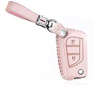 HIBEYO Car Key Case Fits Toyota Leather Protective Case Flip Key Cove for Toyota Aygo Yaris Citroen C1 for Peugeot 108 Remote Key Flip Key Box Key Casing A2 Buttons Pink