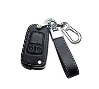 HIBEYO Car Key Case Fits Vauxhall Protective Cover Key Case Cowhide Leather Cover for Chevrolet Adam Astra Mokka Insignia Meriva Zafira Vauxhall Flip Key Chain 2 Buttons Black