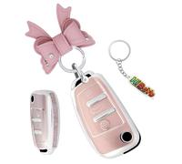 HIBEYO Car Key Case Suitable for Audi A1 A3 A4 A6 A6L A4L A8 Q2 Q3 Q7 R8 RS3 RS6 S3 S6 TT TTRS Silicone Protective Key Case Key Shell Remote Control with Key Ring C Pink