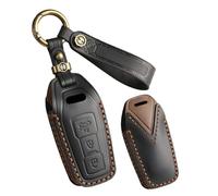 HIBEYO Car Key Case Suitable for Audi A3 A5L Q6 A6L Q5 A5 Q6L Etron 2025 Cowhide Protective Case Key Box Key Cover Key Shell with Key Ring Keyless, black, Black
