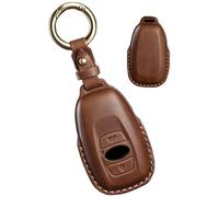 HIBEYO Car Key Fob Cover Case compatible with Subaru Ascent BRZ Crosstrek Forester Impreza Legacy Outback Solterra WRX Key Protective Cover Keychain Leather Key Holder 3 buttons-brown