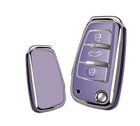 HIBEYO Flip Key Car Key Case Fits Audi Key Case Silicone TPU Protective Cover for Audi A1 A3 A4 A6 SQ5 Q3 Q5 Q7 S3 Q2L R8 TT TTRS Key Box 3 Buttons Silver Purple