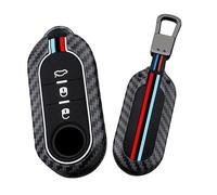 HIBEYO Flip Key Car Key Case Fits Fiat 500 Grande Punto Evo Bravo Panda 500L Lancia Ypsilon Musa Metal Key Box Glow-in-the-Dark Remote Key Flip Accessories 3 Buttons A Red Blue