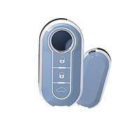 HIBEYO Flip Key Car Key Case Fits Fiat Key Case Silicone Protective Case for Fiat 500 Panda Grande Punto Delta Bravo Sedici Key Case Key Fob 3 Buttons Silver Blue