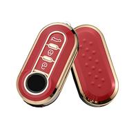 HIBEYO Flip Key Car Key Case Fits Fiat Key Case Silicone Protective Cover for Fiat 500 Panda Grande Punto Bravo Scudo Key Box Cover Case Remote Control 3 Buttons Gold Red