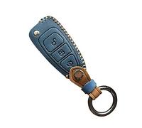 HIBEYO Flip Key Car Key Case Fits Ford Leather Protective Case Key Cover for Ford Escort Grand C-Max C-Max S-Max Focus Mondeo Keychain Remote Control Flip 3 Buttons Blue
