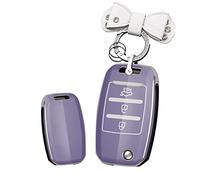 HIBEYO Flip Key Car Key Case Fits KIA Protective Case Key Cover for Kia Ceed Sportage Rio Carens Cadenza Carnival Optima Remote Key Flip Keychain Accessories 3 Buttons Purple