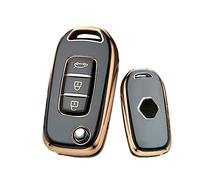 HIBEYO Flip Key Car Key Case Fits Renault Key Case Silicone Protective Cover for Renault Koleos Kadjar Logan Clio Megane Master Bus Captur Key Fob 3-Button Gold Black