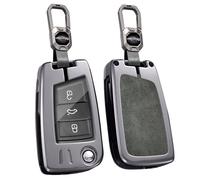 HIBEYO Flip Key Case Fits VW Tiguan T-ROC T-Cross for Seat Leon 5f Fast Octavia Leather Key Cover Protective Key Box Remote Key Fob Accessories Grey