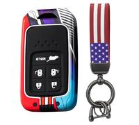 HIBEYO Intelligent Car Key Case Fits Honda Vezel City Civic Jazz BR-V HRV Elysion Pilot Spirior Avancier EXL Key Case Protective Cover Key Shell Key Ring 5 Button Red