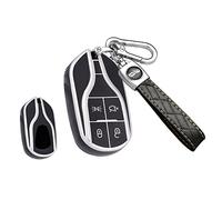 HIBEYO Intelligent Car Key Case Fits Maserati Silicone Protective Case for Maserati Levante GT Ghibli Quattroporte Granturismo Spoiler Key Box Remote Control Leather Key Ring Black