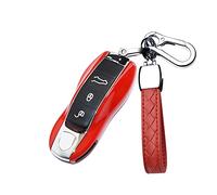 HIBEYO Intelligent Car Key Case Fits Porsche Key Cover ABS Plastic Protective Case for Porsche Cayenne Panamera Macan 911 Carrera Spyder Remote Control Keychain Red