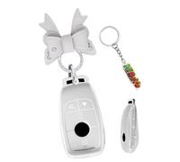 HIBEYO Intelligent Key Case Suitable for Mercedes Benz E Class C300 CLA GLB CLS580 GLE Class C43 GLC300 Silicone Protective Car Key Case Remote Key Ring 4 Buttons Silver