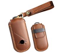 HIBEYO Keyless Car Key Case Fits BMW Mini Cooper Countryman One 2023 2024 Key Case Protective Leather Key Box Remote Control Key Ring Key Case Accessories-Brown