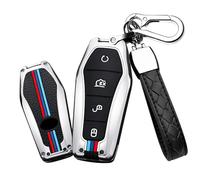 HIBEYO Keyless Car Key Case Fits BYD Protective Key Case Cover for BYD Atto 3 Dolphin Han Tang Yuan Song Qin Key Box Key Ring Remote Key Box 4-Button A Silver