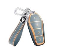 HIBEYO Keyless Car Key Case Fits BYD Qin Plus DMI Atto 3 Han EV Dolphin Yuan Song Silicone Protective Cover Key Case Remote Control Key Box with Key Ring Grey Blue