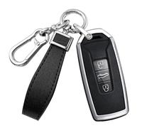 HIBEYO Keyless Car Key Case Fits VW Touareg Key Case Protective Cover for Volkswagen Touareg 2018 2019 2020 2021 2022 2023 Protective Bag Key Bag Ring Silver Black