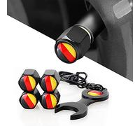 HIBEYO Set of 4 Tyre Valve Caps Anti Theft Wheel Valve Caps Valve Cover Dust Proof Cover Universal Cars Dust Caps Tyre Marker with Key Ring Car Accessories German Flag
