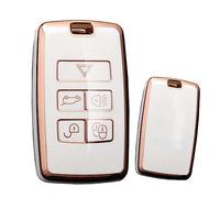 HIBEYO Silicone Car Key Case Fits Land Rover Range Rover Sport Evoque Velar Key Case Protective Cover for Freelander2 Discovery 5 for Jaguar XE XF XJ F-Pace Remote Controls Gold White