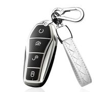 HIBEYO Silicone protective car key case fits BYD Han Ev Tang Dm Qin Plus Song Pro MAX Yuan Dolphin E2 Atto 3 protective key case cover remote control key case 4button silver