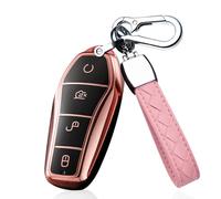 HIBEYO Silicone Protective Car Key Case Fits BYD Han Ev Tang Dm Qin Plus Song Pro MAX Yuan Dolphin E2 Atto 3 Protective Key Case Cover Remote Key Case 4 Buttons Pink