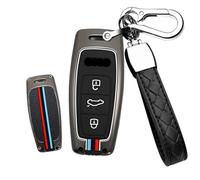 HIBEYO Smart Car Key Case Fits Audi Cover Protective Key Case for Audi A3 A4 A5 A6 A7 A8 Q7 S4 R8 RS7 TT TTS TTRS E-Tron Quattro 3-Button Key Ring Key Box A Black