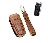 HIBEYO Smart Car Key Case Fits Audi Leather Protective Case with Key Fob Key Box Key Cover for Audi A6L A6 A7 A8 Q7 Q8 SQ8 RS5 E-Tron Remote Key Brown