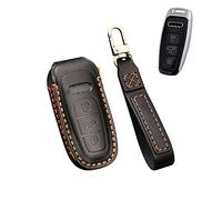HIBEYO Smart Car Key Case Fits Audi Leather Protective Case with Key Fob Key Box Key Cover for Audi A6L A6 A7 A8 Q7 Q8 SQ8 RS5 E-Tron Remote Key Black
